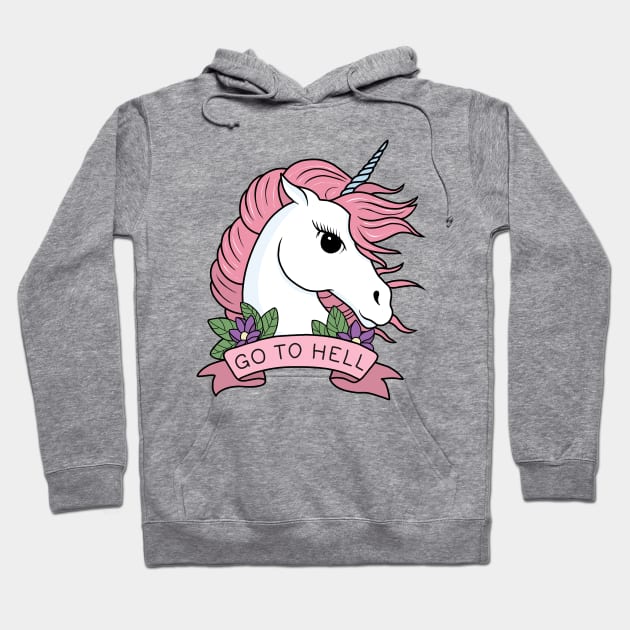 Go to Hell - Unicorn Hoodie by valentinahramov